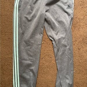 Adidas Women's Gray Joggers with Mint Stripes